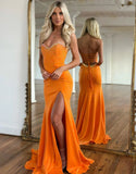Mermaid Spandex Sweetheart Orange Prom Dress With Split