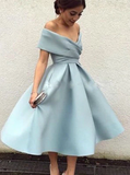 Tea Length Party Sky Blue A-Line Prom Dress