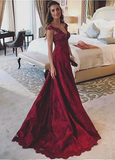 Beading Lace Burgundy A-line Prom Dress