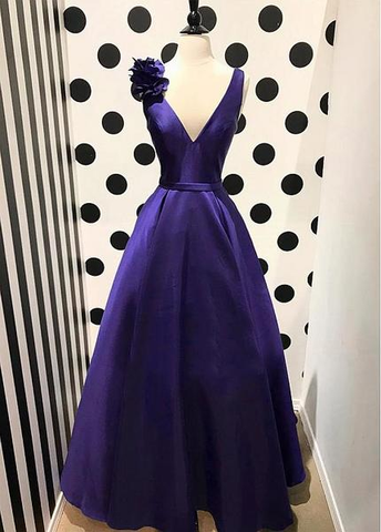 Handmade Flower Purple A-line Prom Dress