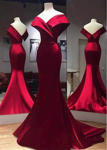 Burgundy Satin Off-the-shoulder Long Prom Dress – Sassymyprom