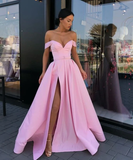 Off the Shoulder Satin Yellow Prom Dress With Belt