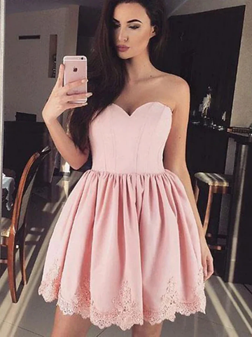 Sweetheart Pink Lace Up Short Mini Homecoming Dress