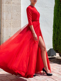 Deep V Neck Long Red Backless High Low Prom Dress