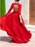 Deep V Neck Long Red Backless High Low Prom Dress
