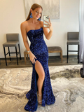 Black Sequin Sparkle Trumpet Mermaid Prom Dress With Slit