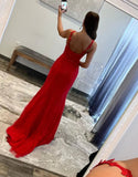 Red Mermaid Spaghetti Straps Long Prom Dress