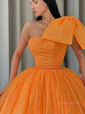 Orange Ball Gown Tulle One Shoulder Prom Dress
