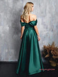Dark Green Satin Off Shoulder  Prom Dress with Slit