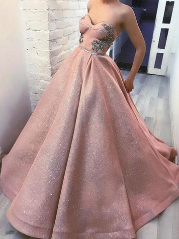 Sparkly Dusty Sweetheart Strapless Pink Ball Gown Prom Dress