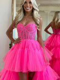 Pink High Low Sexy Ruffles Tulle Prom Dress