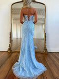 Blue Sweetheart Lace Trumpet Mermaid Prom Dress