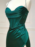 Green Satin Long Mermaid Slit Prom Dress