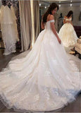 Tulle Off-the-shoulder Beading Appliques Ball Gown Wedding Dress