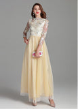 Tulle & Embroidery Lace Bateau Champagne Long Prom Dress