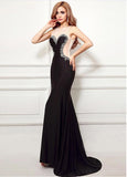 Spandex Beadings Jewel Black Mermaid Evening Dress