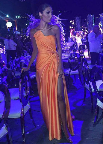 Satin Strapless Orange Sheath/Column Evening Dress – Sassymyprom
