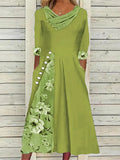 Midi Green Blue Gray Half Sleeve Floral Split Dress