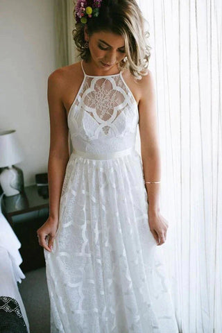 A Line Sexy Lace Beach Backless Bridal Wedding Dress