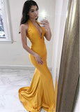 Spandex Halter Yellow Long Mermaid Evening Dress
