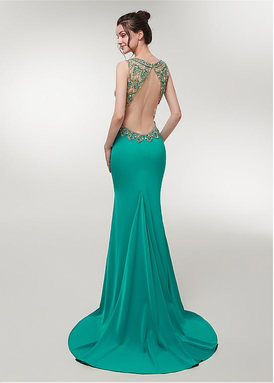 Stretch Satin V-neck Green Mermaid Prom Dress – Sassymyprom