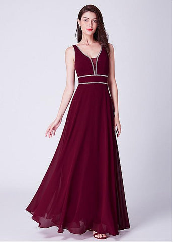 Composite Silk Chiffon V-neck Rhinestones Prom Dress