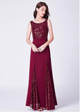  Sequin Lace Scoop Burgundy A-line Evening Dress