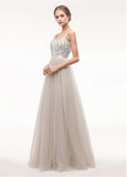 Tulle Spaghetti Straps Champagne Beading A-line Prom Dress 
