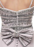 Bowknot Spaghetti Straps Long Champagne Mermaid Evening Dress