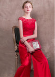 Jumpsuit Acetate Satin & Lace Jewel Red Evening Dress