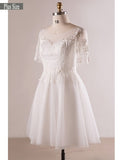 Short Sleeve Appliques White Plus Size Unique Lace Wedding Dress