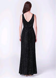 Fleece V-neck Black Sheath/Column Evening Dress