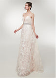 Lace Sweetheart Champagne Beading A-line Prom Dress 