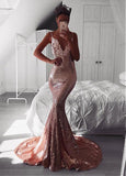  Sequin Lace Spaghetti Straps Beading Mermaid Evening Dress