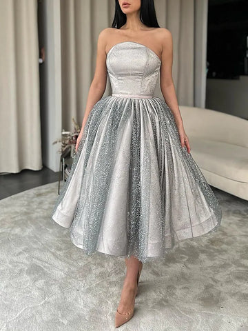 Short Off Shoulder Silver Homecoming Dress with Pleats