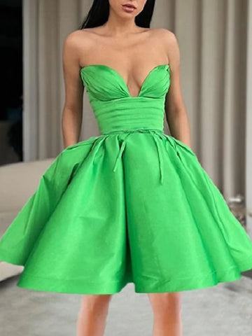 Green A-Line Homecoming Dress With Pockets