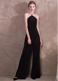 Black Jumpsuit Acetate Satin Jewel Evening Dress