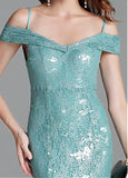 Lace Spaghetti Straps Sequins Mermaid Evening Dress