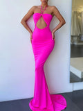 Cut Out Spandex Pink Trumpet Mermaid Prom Dress