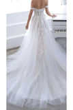 A Line Off The Shoulder Lace Tulle Long Wedding Dress