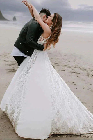 Spaghetti Straps Maxi A Line  Beach Wedding Dress