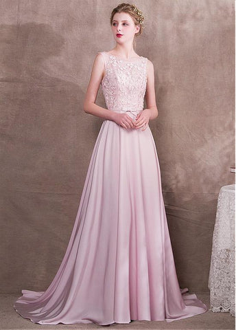  Satin & Tulle Bateau Pink Belt Prom Dress With Handmade Flowerss