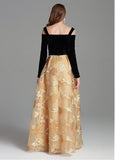 Velvet & Organza Off-the-shoulder Champagne Black Prom Dress