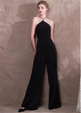 Black Jumpsuit Acetate Satin & Lace Jewel Evening Dress