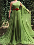 Green One Shoulder Pleats  Formal Prom Dress