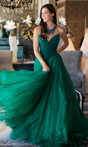 Green Tulle A Line Sweetheart Pleats Prom Dress