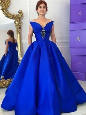 Royal Blue Satin Beading Sweetheart Ball Gown Prom Dress