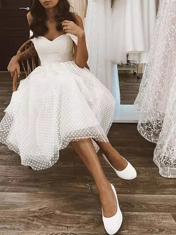Off The Shoulder White Tulle Short Mini Homecoming Dress