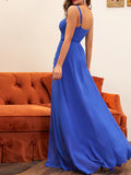 Blue Straps Trumpet Mermaid Slit Prom Dress