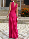Pink Halter Slit Chiffon A Line Prom Dress